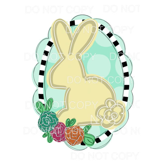 Bunny Flowers Polka Dot Background Scalloped Frame 