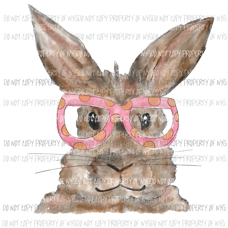 Bunny with Glasses #1 pink watercolor Sublimation transfers Heat Transfer