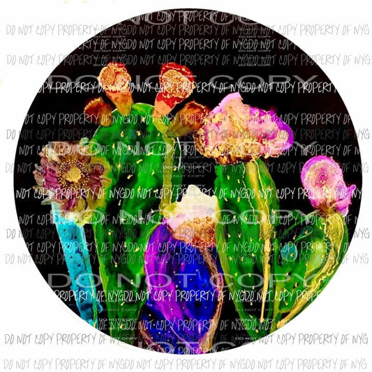 Cactus Flowers black circle Sublimation transfers Heat Transfer