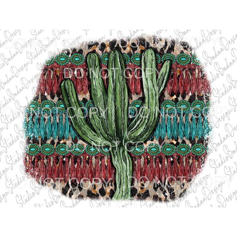 Cactus Leopard Tuquoise Tassels Background #390 Sublimation 