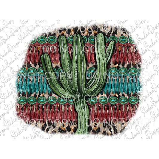 Cactus Leopard Tuquoise Tassels Background #390 Sublimation 