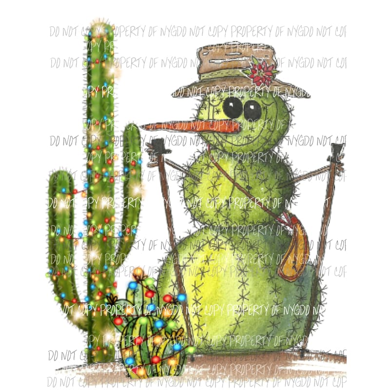 Cactus snowman with cactus lights Christmas Sublimation transfers Heat Transfer