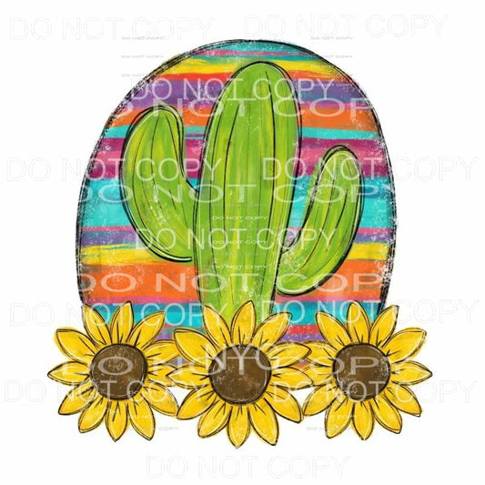 Cactus Sunflowers Serape Background Distressed Sublimation 