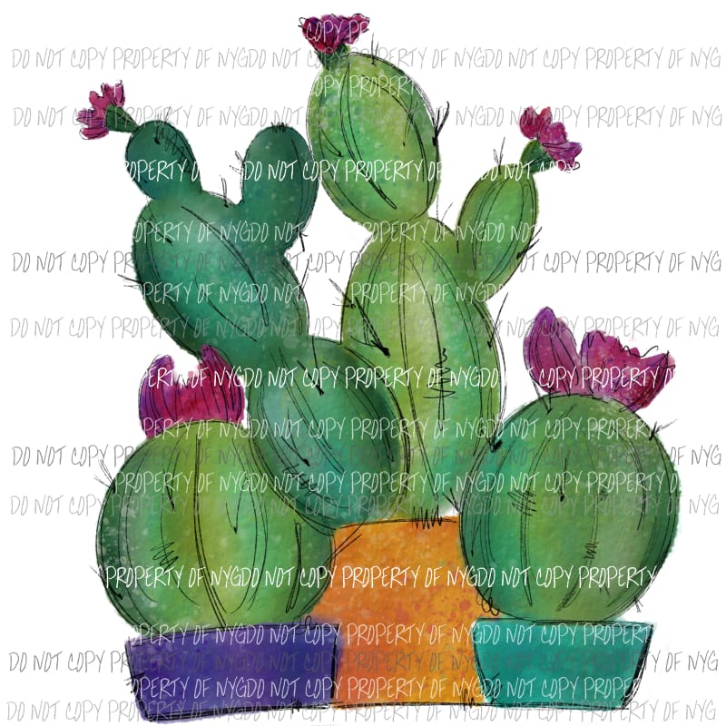 Cactus Trio watercolor Sublimation transfers Heat Transfer