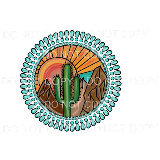 Cactus Turquoise Scene circle Sublimation transfers - Heat 