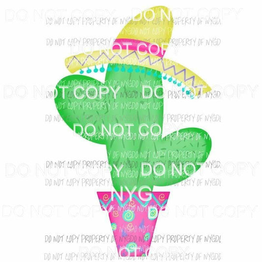 Cactus with sombrero colorful pot Sublimation transfers Heat Transfer