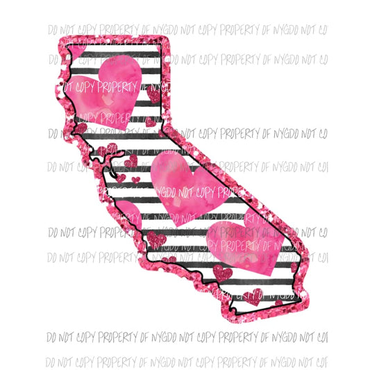 California pink heart black stripes Sublimation transfers Heat Transfer