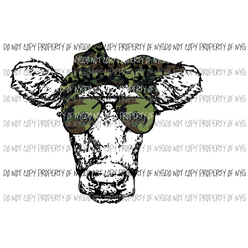 Camo Cow with Camo Glasses Sublimation transfers Heat Transfer