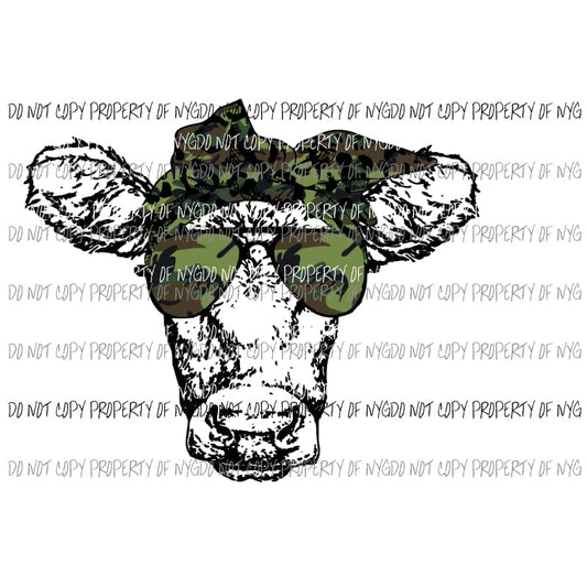 Camo Cow with Camo Glasses Sublimation transfers Heat Transfer