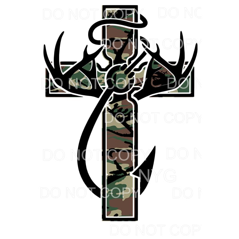 Camo Cross Deer Fishing Hook Sublimation transfers - Heat 