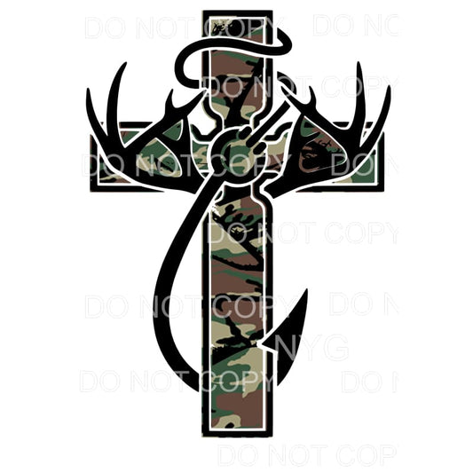 Camo Cross Deer Fishing Hook Sublimation transfers - Heat 