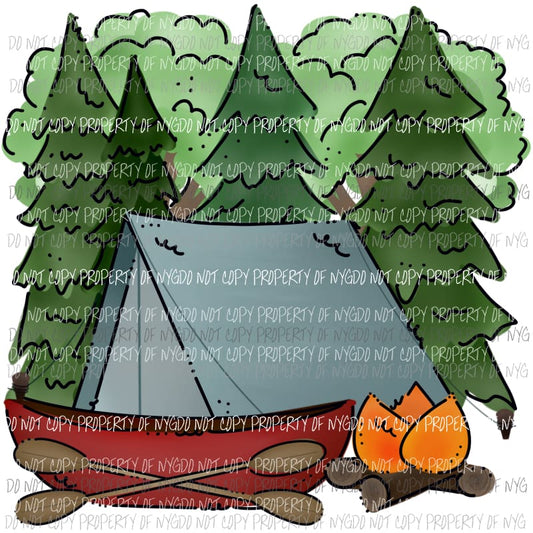 Camp Your Heart Out tent campfire canoe Sublimation transfers Heat Transfer