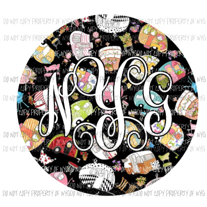 Camper Monogram Black Add Initials in notes section Sublimation transfers Heat Transfer