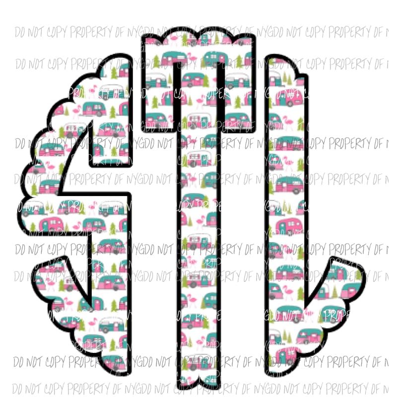 camper monogram letters Sublimation transfers Heat Transfer