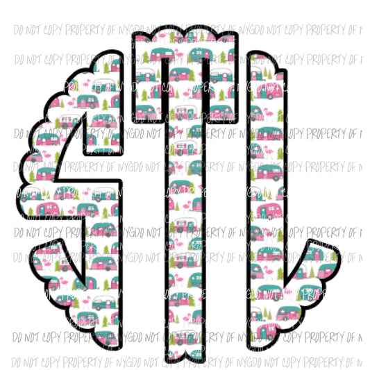 camper monogram letters Sublimation transfers Heat Transfer