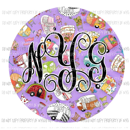 Camper Monogram Purple Add Initials in notes section Sublimation transfers Heat Transfer