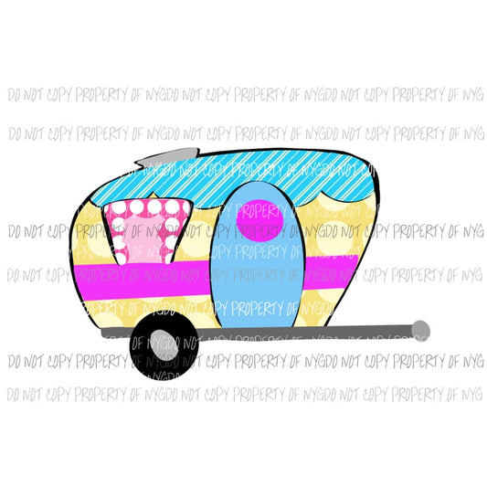 Camper Pull Behind multi print pastels Sublimation transfers Heat Transfer