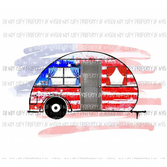 Camper red white blue flag background Sublimation transfers Heat Transfer