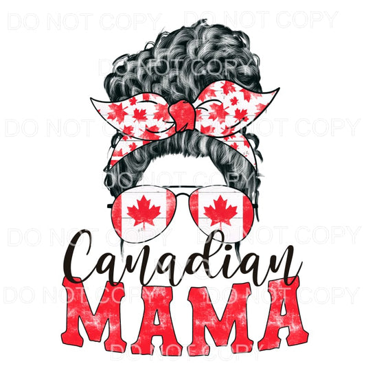 Canadian Mama Curly Messy Bun Sublimation transfers - Heat 