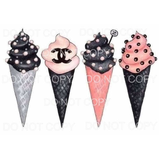Chanel Ice Cream Cones Pink Black Silver #1915 Sublimation 