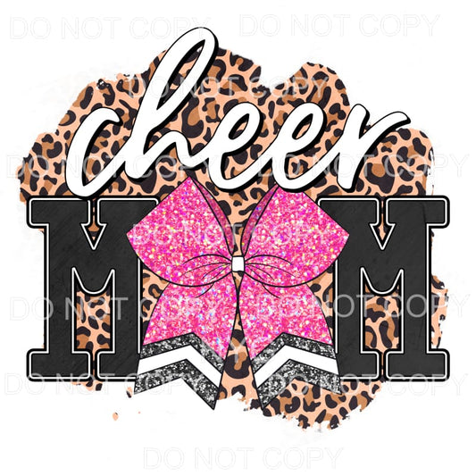 Cheer Mom Glitter Bow Leopard Background Sublimation 
