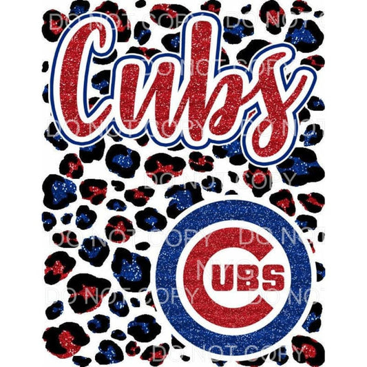 Chicago Cubs Baseball Red Blue Glitter Leopard Background 
