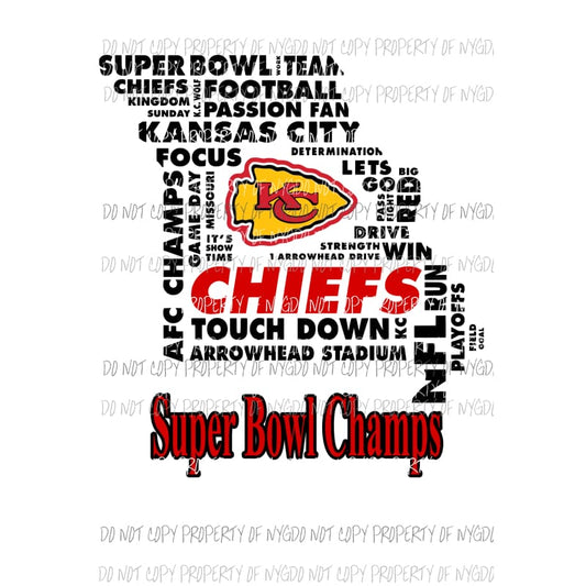 Chiefs KC Superbowl Champs # 8 Sublimation transfers Heat Transfer