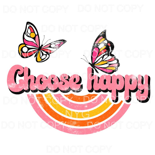 Choose Happy Upside Down Rainbow Butterflies Pink 