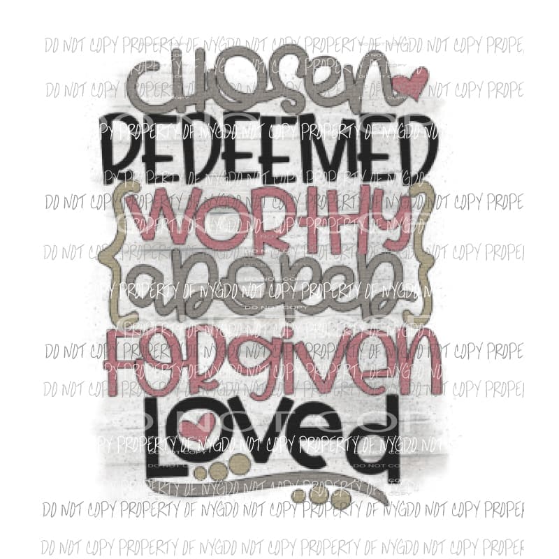 chosen redeemed worthy Sublimation transfers Easter Heat Transfer