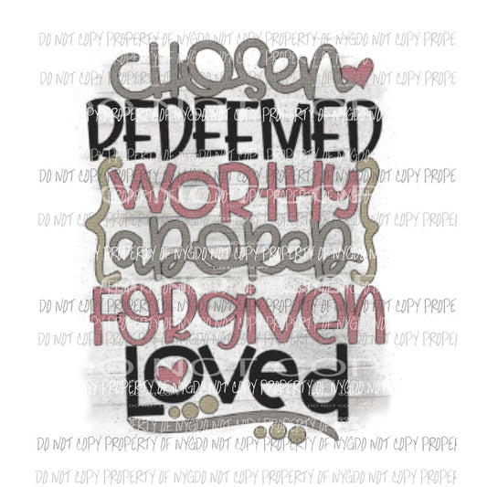 chosen redeemed worthy Sublimation transfers Easter Heat Transfer