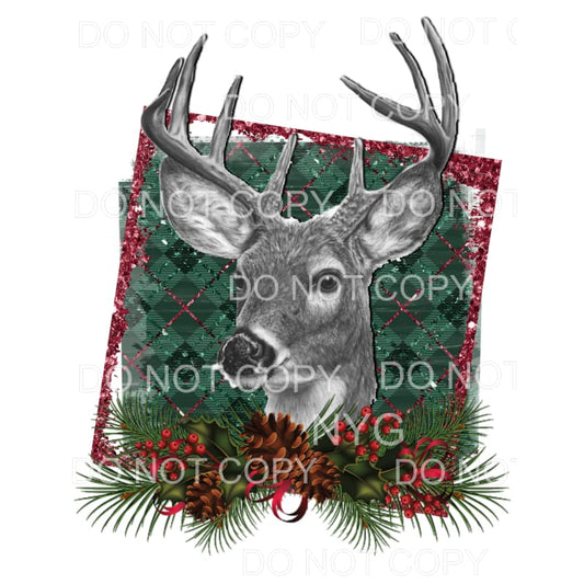 Christmas Deer Pinecone Swag Framed Sublimation transfers - 