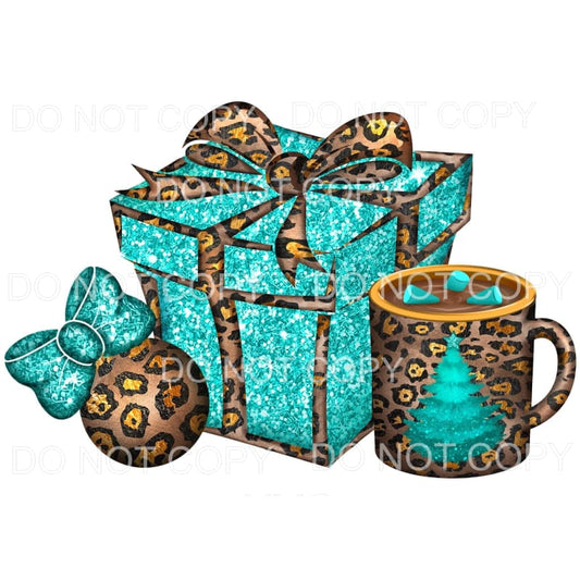 Christmas Gift Ornament Mug Teal Glitter Leopard #1780 