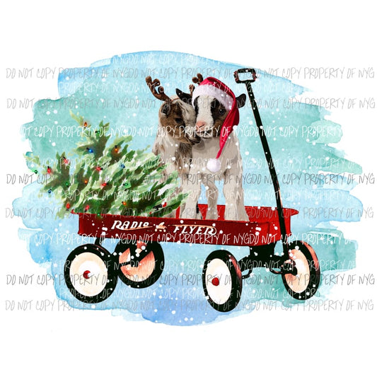 Christmas Goat in Wagon Sublimation transfers Heat Transfer