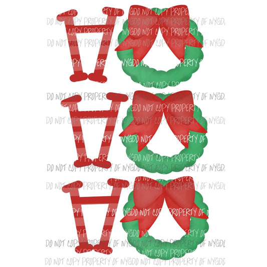 Christmas HO HO HO Wreath Red Bow Sublimation transfers Heat Transfer