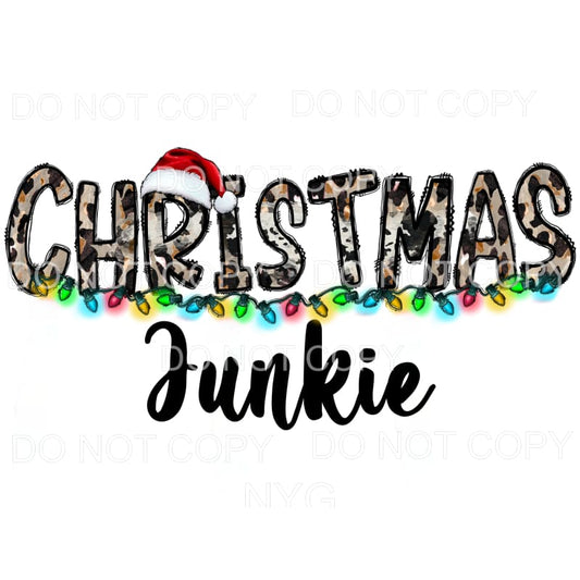 Christmas Junkie Leopard Cow Print Letters Santa Hat Multi 