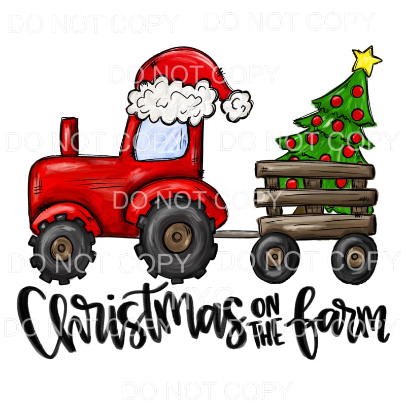 Christmas On The Farm Red Tractor Santa Hat Tree #1470 