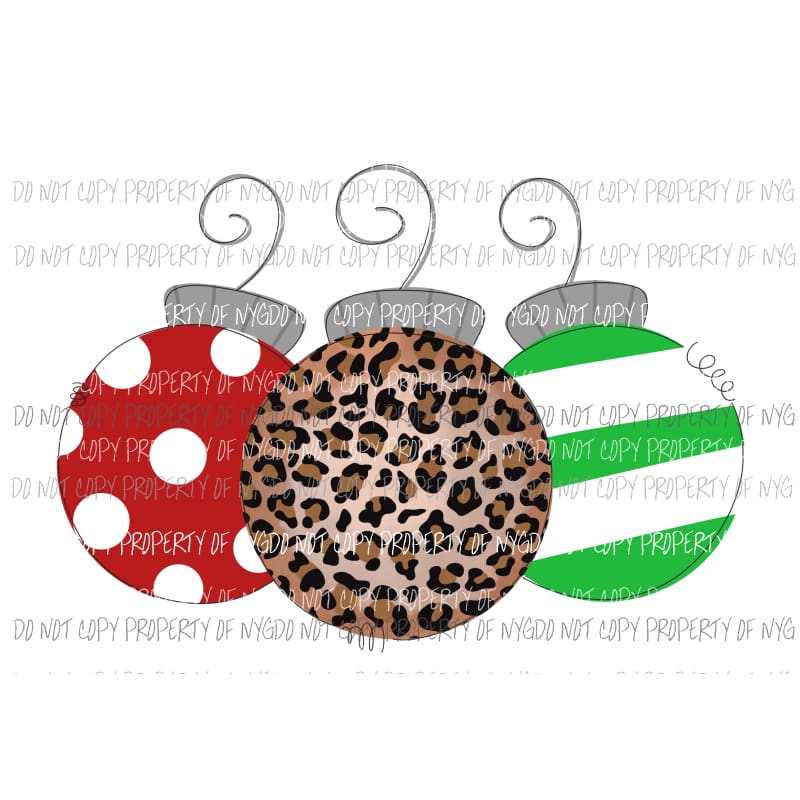 Christmas Ornament trio Stripes Polka Dots Leopard Sublimation transfers Heat Transfer