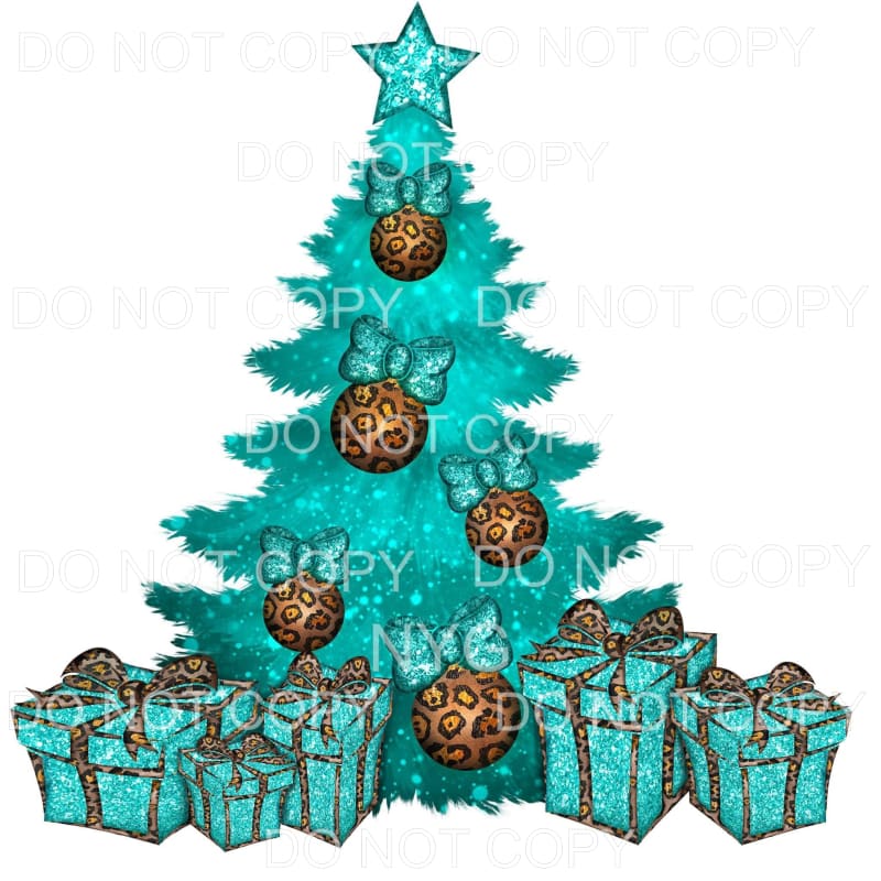 Christmas Tree Gifts Ornaments Teal Glitter Leopard #1781 