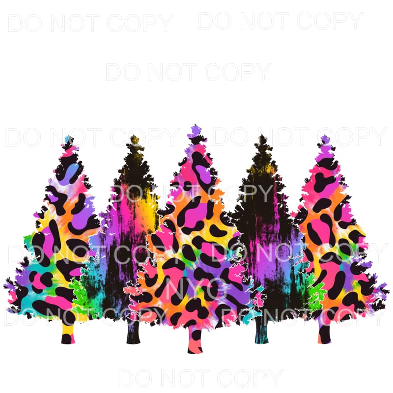 Christmas Tree Line Bright Color Rainbow Leopard #1142 