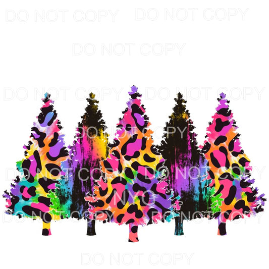 Christmas Tree Line Bright Color Rainbow Leopard #1142 