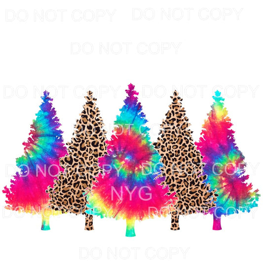 Christmas Tree Line Rainbow Tie Dye Leopard #1146 