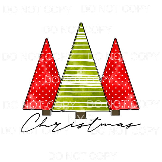 Christmas Tree Trio Red Polka Dots Green Stripes #1472 