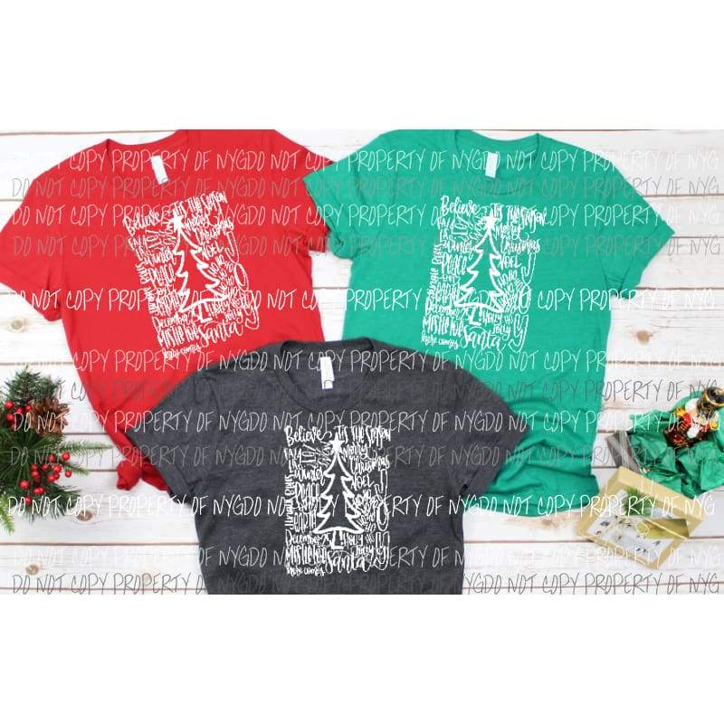 Christmas Tree Typography Screen Print can go on dark shirts and cotton too Heat Transfer