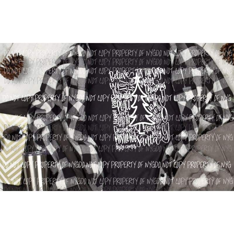Christmas Tree Typography Screen Print can go on dark shirts and cotton too Heat Transfer