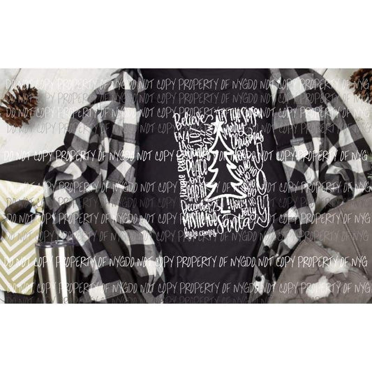 Christmas Tree Typography Screen Print can go on dark shirts and cotton too Heat Transfer