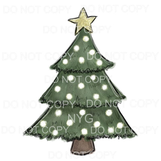 Christmas Tree White Lights Gold Star #572 Sublimation 