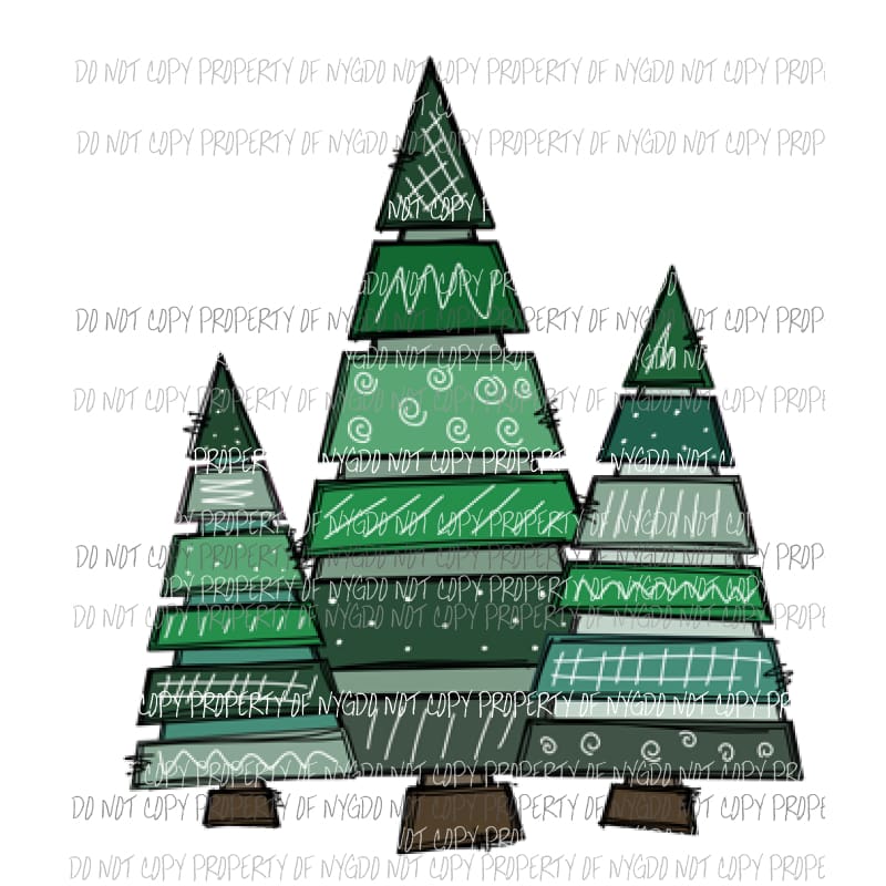 Christmas Trees Drawn Sublimation transfers Heat Transfer