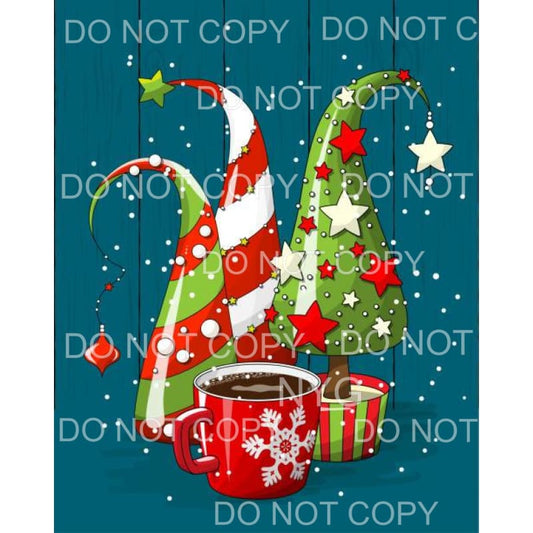 Christmas Trees Red Green Stripes Stars Coffee Mug Snowflake