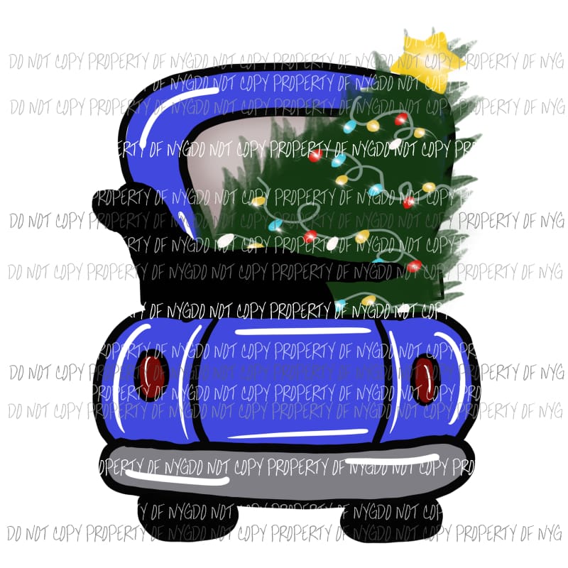 Christmas Truck blue with dog Sublimation transfers Heat Transfer