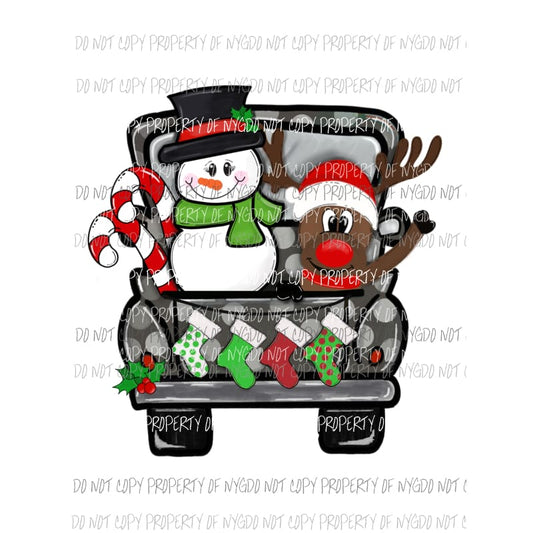 Christmas Truck with snowman Sublimation transfers Heat Transfer